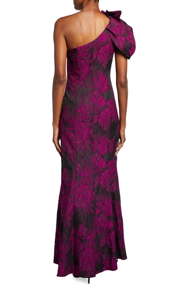 Aidan Mattox Draped 1Shoulder Floral Jacquard Gown - Picture 2 of 8